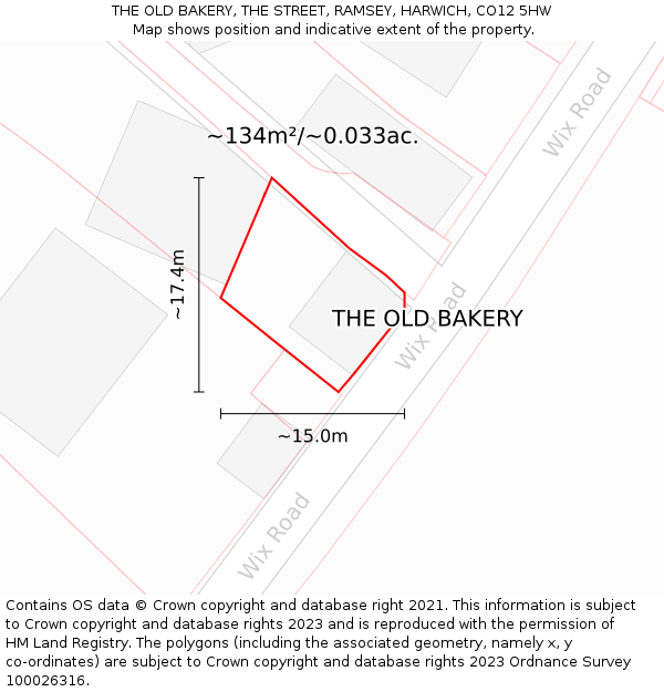 THE OLD BAKERY, THE STREET, RAMSEY, HARWICH, CO12 5HW: Plot and title map