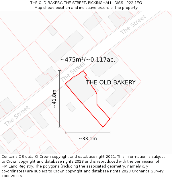 THE OLD BAKERY, THE STREET, RICKINGHALL, DISS, IP22 1EG: Plot and title map