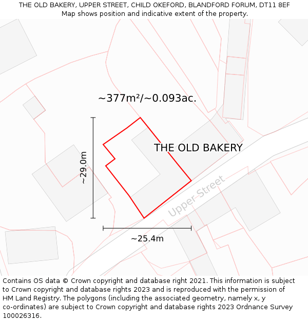 THE OLD BAKERY, UPPER STREET, CHILD OKEFORD, BLANDFORD FORUM, DT11 8EF: Plot and title map