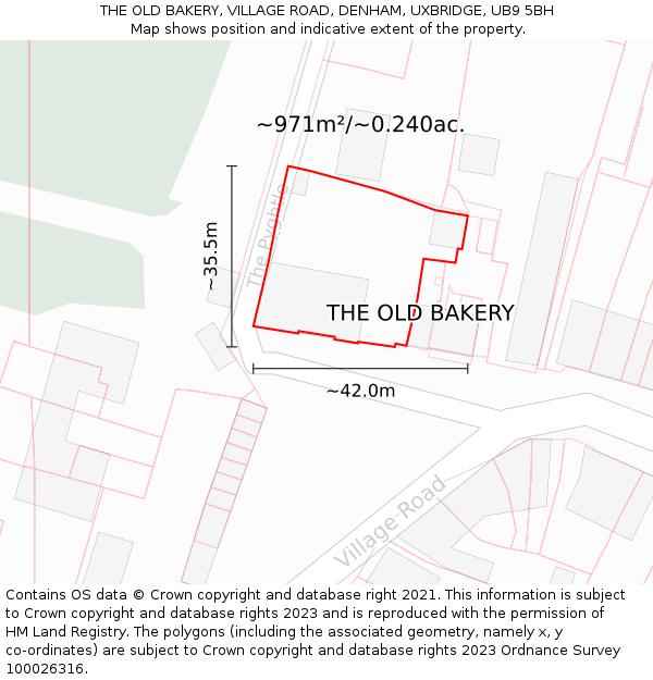 THE OLD BAKERY, VILLAGE ROAD, DENHAM, UXBRIDGE, UB9 5BH: Plot and title map