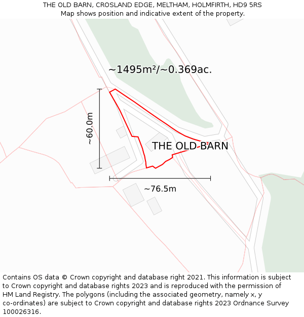 THE OLD BARN, CROSLAND EDGE, MELTHAM, HOLMFIRTH, HD9 5RS: Plot and title map