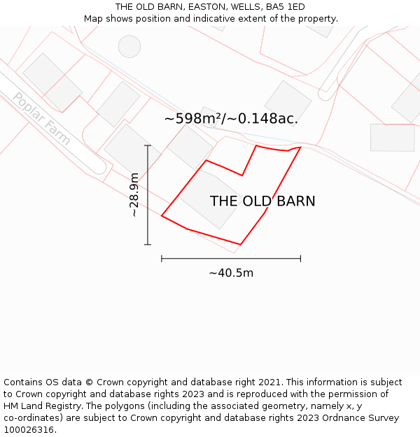 THE OLD BARN, EASTON, WELLS, BA5 1ED: Plot and title map