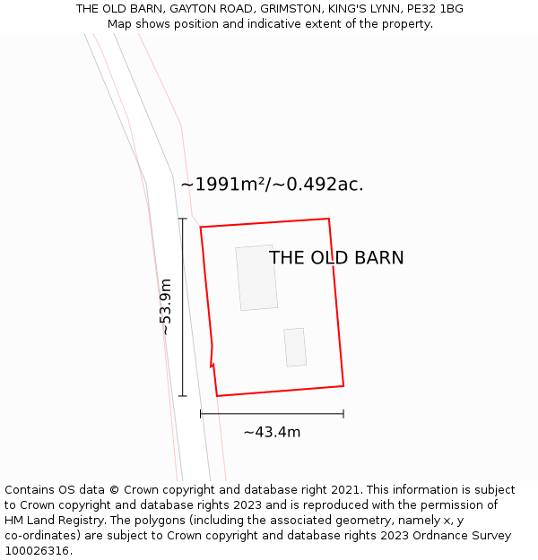 THE OLD BARN, GAYTON ROAD, GRIMSTON, KING'S LYNN, PE32 1BG: Plot and title map