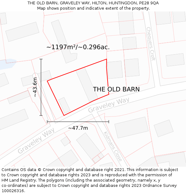 THE OLD BARN, GRAVELEY WAY, HILTON, HUNTINGDON, PE28 9QA: Plot and title map