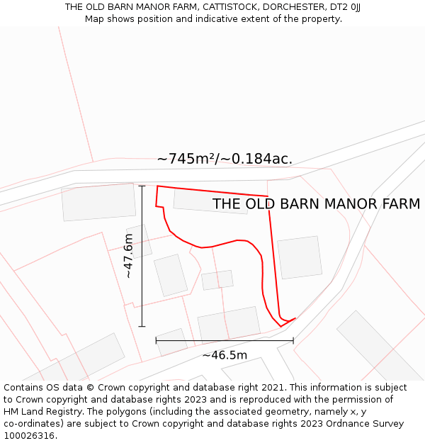 THE OLD BARN MANOR FARM, CATTISTOCK, DORCHESTER, DT2 0JJ: Plot and title map