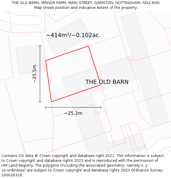 THE OLD BARN, MANOR FARM, MAIN STREET, GAMSTON, NOTTINGHAM, NG2 6NN: Plot and title map