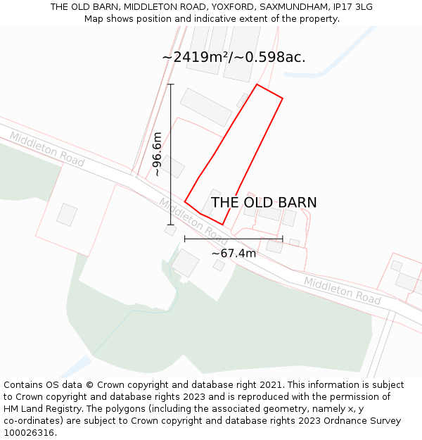 THE OLD BARN, MIDDLETON ROAD, YOXFORD, SAXMUNDHAM, IP17 3LG: Plot and title map