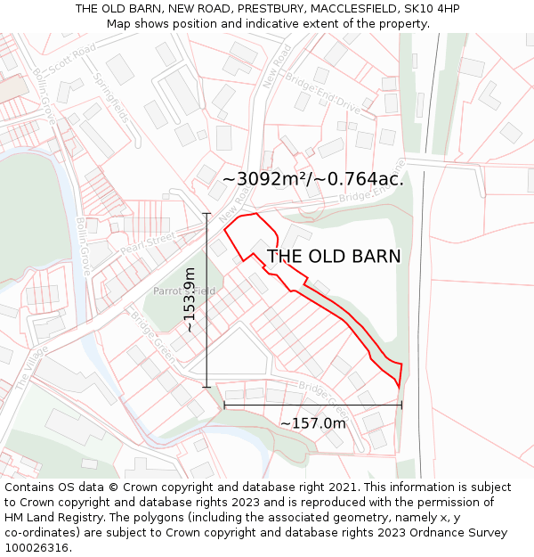 THE OLD BARN, NEW ROAD, PRESTBURY, MACCLESFIELD, SK10 4HP: Plot and title map