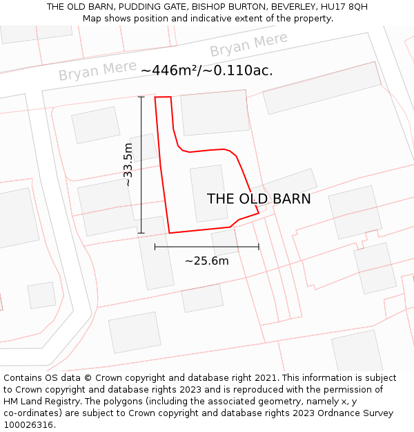 THE OLD BARN, PUDDING GATE, BISHOP BURTON, BEVERLEY, HU17 8QH: Plot and title map