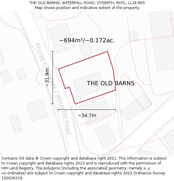 THE OLD BARNS, WATERFALL ROAD, DYSERTH, RHYL, LL18 6ES: Plot and title map