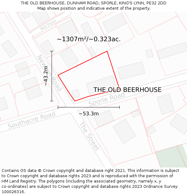 THE OLD BEERHOUSE, DUNHAM ROAD, SPORLE, KING'S LYNN, PE32 2DD: Plot and title map