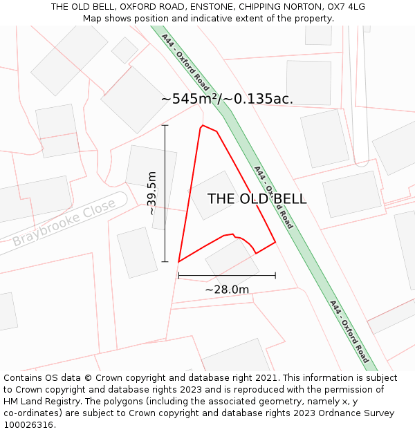 THE OLD BELL, OXFORD ROAD, ENSTONE, CHIPPING NORTON, OX7 4LG: Plot and title map