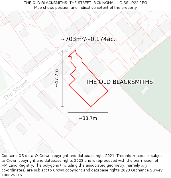 THE OLD BLACKSMITHS, THE STREET, RICKINGHALL, DISS, IP22 1EG: Plot and title map