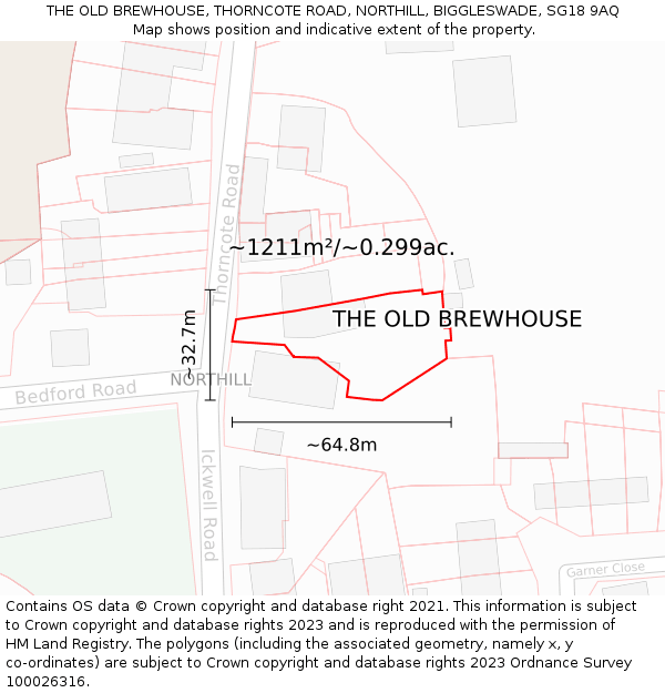 THE OLD BREWHOUSE, THORNCOTE ROAD, NORTHILL, BIGGLESWADE, SG18 9AQ: Plot and title map