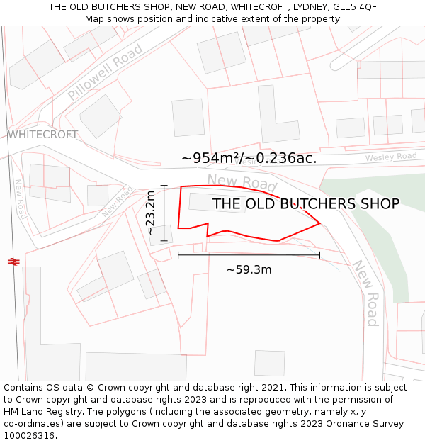 THE OLD BUTCHERS SHOP, NEW ROAD, WHITECROFT, LYDNEY, GL15 4QF: Plot and title map