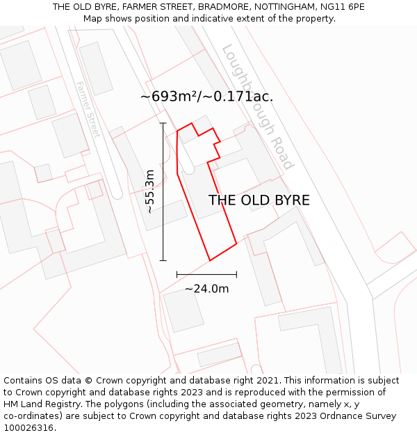 THE OLD BYRE, FARMER STREET, BRADMORE, NOTTINGHAM, NG11 6PE: Plot and title map