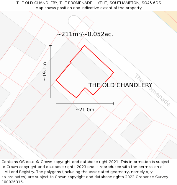 THE OLD CHANDLERY, THE PROMENADE, HYTHE, SOUTHAMPTON, SO45 6DS: Plot and title map