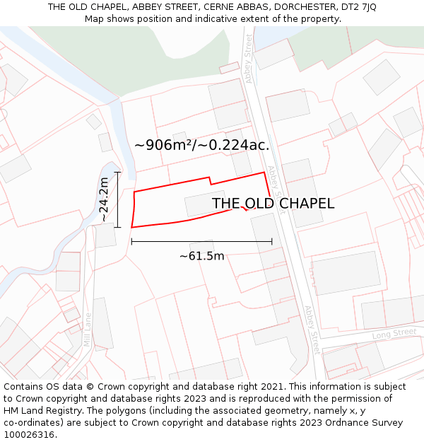 THE OLD CHAPEL, ABBEY STREET, CERNE ABBAS, DORCHESTER, DT2 7JQ: Plot and title map
