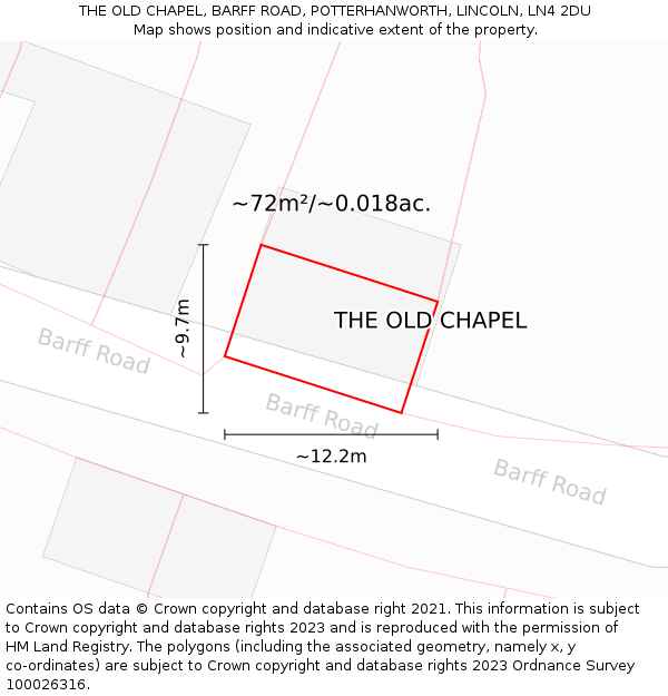 THE OLD CHAPEL, BARFF ROAD, POTTERHANWORTH, LINCOLN, LN4 2DU: Plot and title map