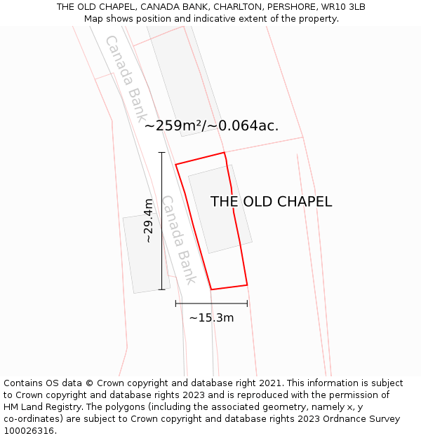 THE OLD CHAPEL, CANADA BANK, CHARLTON, PERSHORE, WR10 3LB: Plot and title map