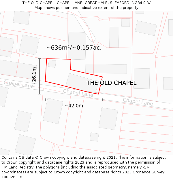 THE OLD CHAPEL, CHAPEL LANE, GREAT HALE, SLEAFORD, NG34 9LW: Plot and title map