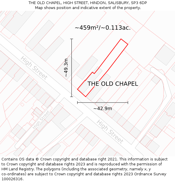 THE OLD CHAPEL, HIGH STREET, HINDON, SALISBURY, SP3 6DP: Plot and title map