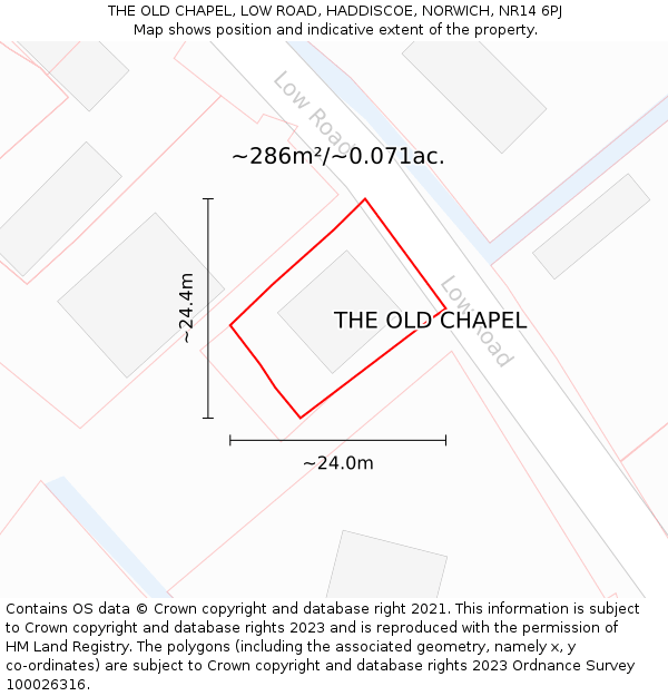 THE OLD CHAPEL, LOW ROAD, HADDISCOE, NORWICH, NR14 6PJ: Plot and title map