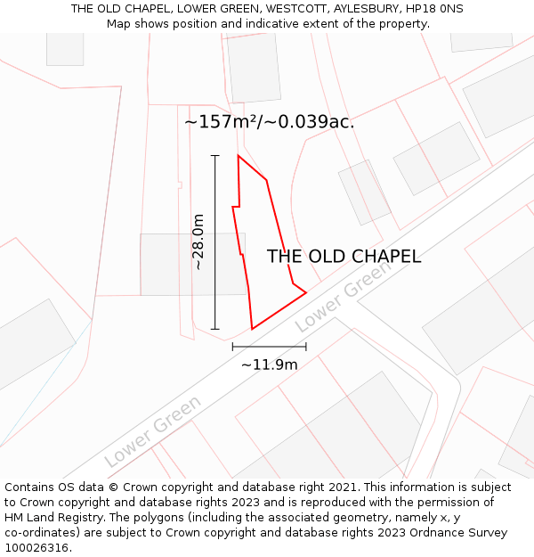 THE OLD CHAPEL, LOWER GREEN, WESTCOTT, AYLESBURY, HP18 0NS: Plot and title map