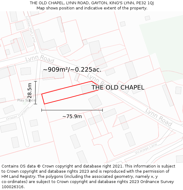 THE OLD CHAPEL, LYNN ROAD, GAYTON, KING'S LYNN, PE32 1QJ: Plot and title map