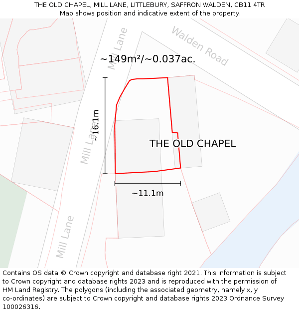 THE OLD CHAPEL, MILL LANE, LITTLEBURY, SAFFRON WALDEN, CB11 4TR: Plot and title map