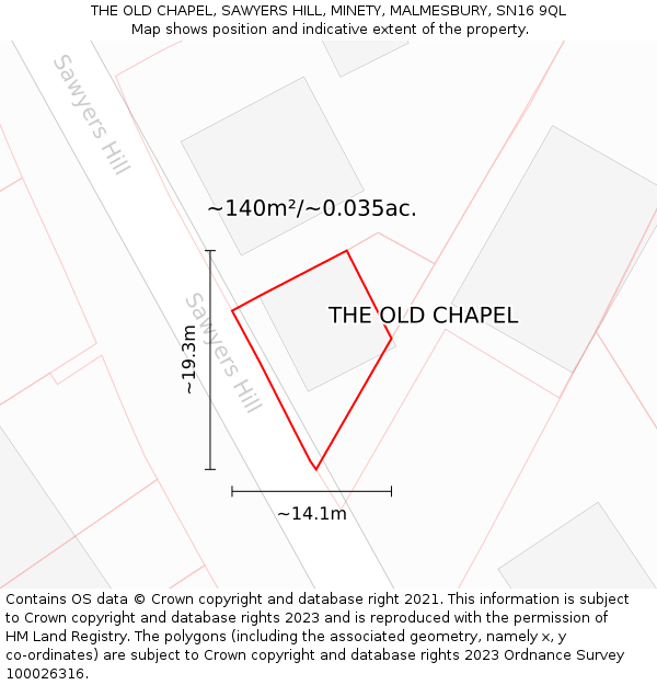 THE OLD CHAPEL, SAWYERS HILL, MINETY, MALMESBURY, SN16 9QL: Plot and title map