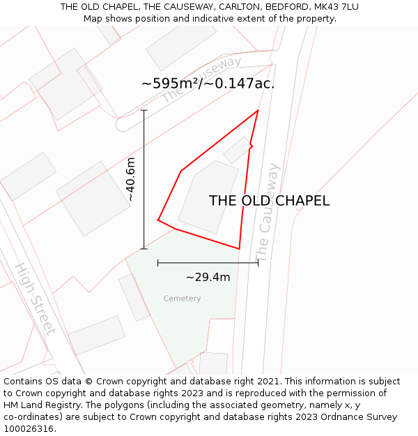 THE OLD CHAPEL, THE CAUSEWAY, CARLTON, BEDFORD, MK43 7LU: Plot and title map