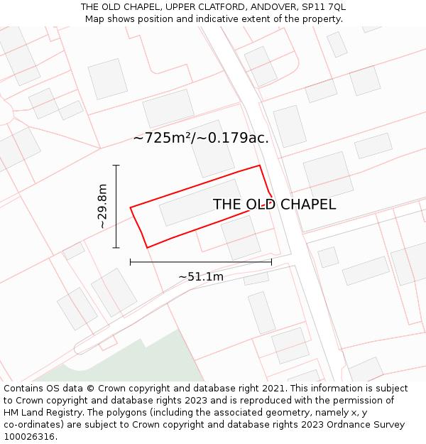 THE OLD CHAPEL, UPPER CLATFORD, ANDOVER, SP11 7QL: Plot and title map