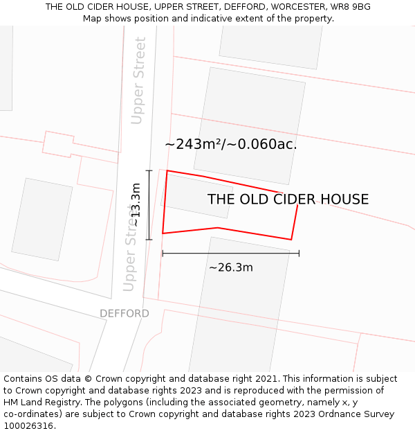 THE OLD CIDER HOUSE, UPPER STREET, DEFFORD, WORCESTER, WR8 9BG: Plot and title map