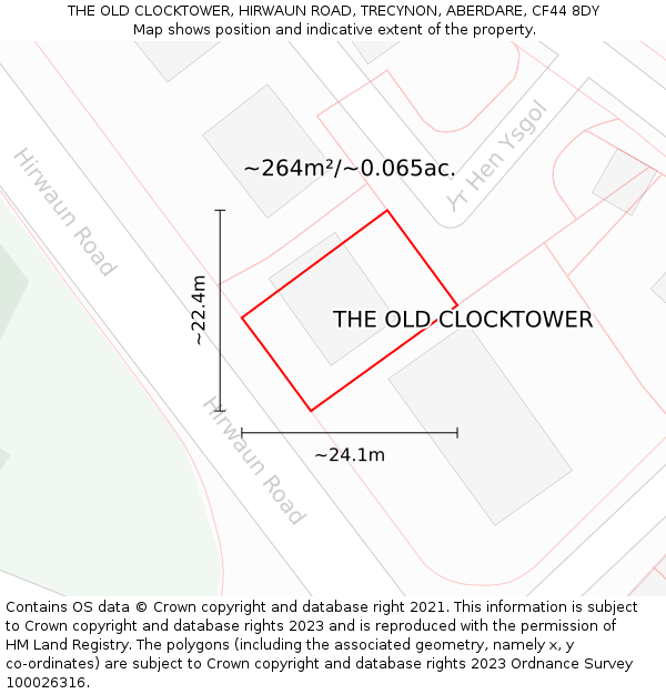 THE OLD CLOCKTOWER, HIRWAUN ROAD, TRECYNON, ABERDARE, CF44 8DY: Plot and title map