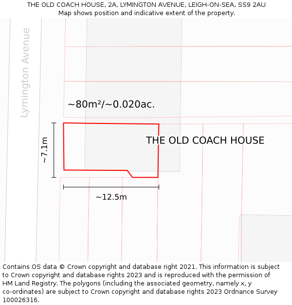 THE OLD COACH HOUSE, 2A, LYMINGTON AVENUE, LEIGH-ON-SEA, SS9 2AU: Plot and title map