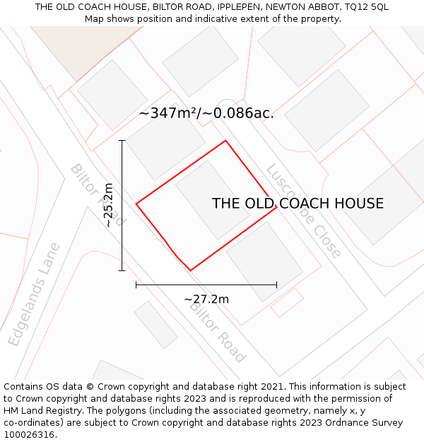 THE OLD COACH HOUSE, BILTOR ROAD, IPPLEPEN, NEWTON ABBOT, TQ12 5QL: Plot and title map