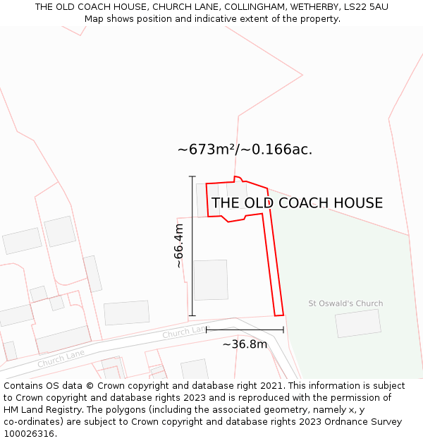 THE OLD COACH HOUSE, CHURCH LANE, COLLINGHAM, WETHERBY, LS22 5AU: Plot and title map