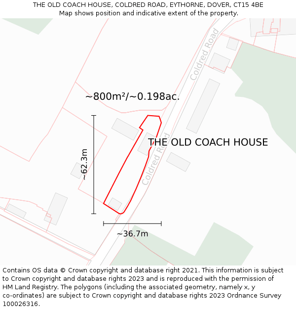 THE OLD COACH HOUSE, COLDRED ROAD, EYTHORNE, DOVER, CT15 4BE: Plot and title map