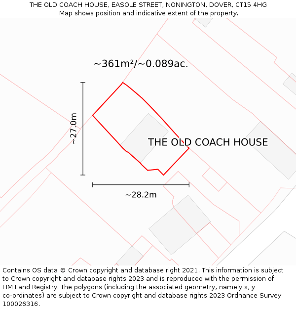 THE OLD COACH HOUSE, EASOLE STREET, NONINGTON, DOVER, CT15 4HG: Plot and title map