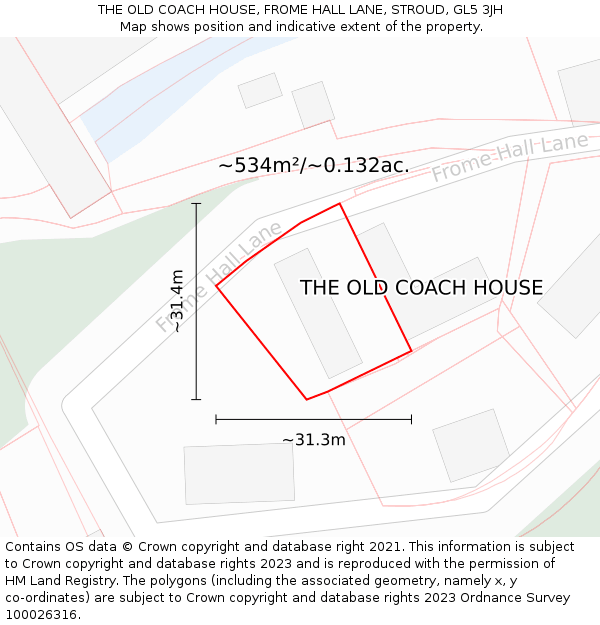 THE OLD COACH HOUSE, FROME HALL LANE, STROUD, GL5 3JH: Plot and title map