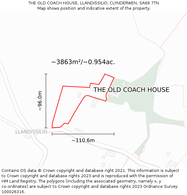 THE OLD COACH HOUSE, LLANDISSILIO, CLYNDERWEN, SA66 7TN: Plot and title map