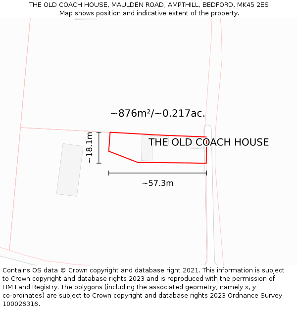 THE OLD COACH HOUSE, MAULDEN ROAD, AMPTHILL, BEDFORD, MK45 2ES: Plot and title map