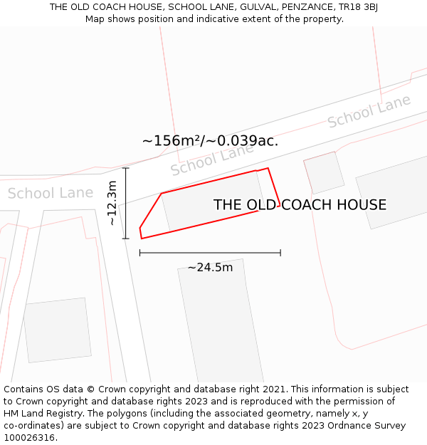 THE OLD COACH HOUSE, SCHOOL LANE, GULVAL, PENZANCE, TR18 3BJ: Plot and title map