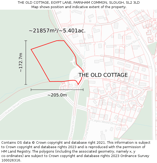 THE OLD COTTAGE, EGYPT LANE, FARNHAM COMMON, SLOUGH, SL2 3LD: Plot and title map