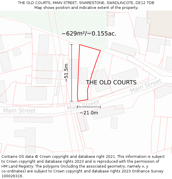 THE OLD COURTS, MAIN STREET, SNARESTONE, SWADLINCOTE, DE12 7DB: Plot and title map