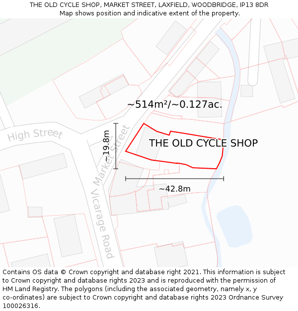 THE OLD CYCLE SHOP, MARKET STREET, LAXFIELD, WOODBRIDGE, IP13 8DR: Plot and title map