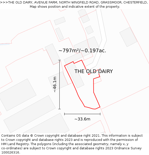 THE OLD DAIRY, AVENUE FARM, NORTH WINGFIELD ROAD, GRASSMOOR, CHESTERFIELD, S42 5EA: Plot and title map