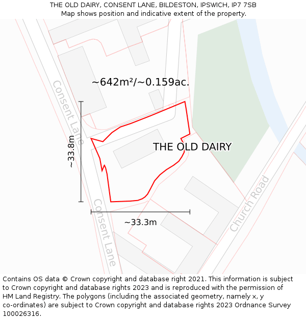 THE OLD DAIRY, CONSENT LANE, BILDESTON, IPSWICH, IP7 7SB: Plot and title map