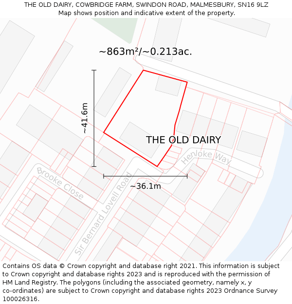 THE OLD DAIRY, COWBRIDGE FARM, SWINDON ROAD, MALMESBURY, SN16 9LZ: Plot and title map